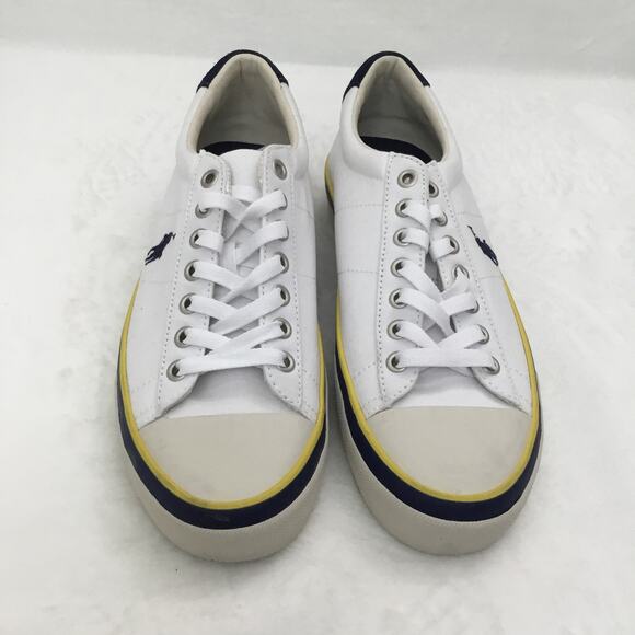Polo Ralph Lauren Sayer Trainers Canvas White/navy Men's Sz 7 - Picture 5 of 8